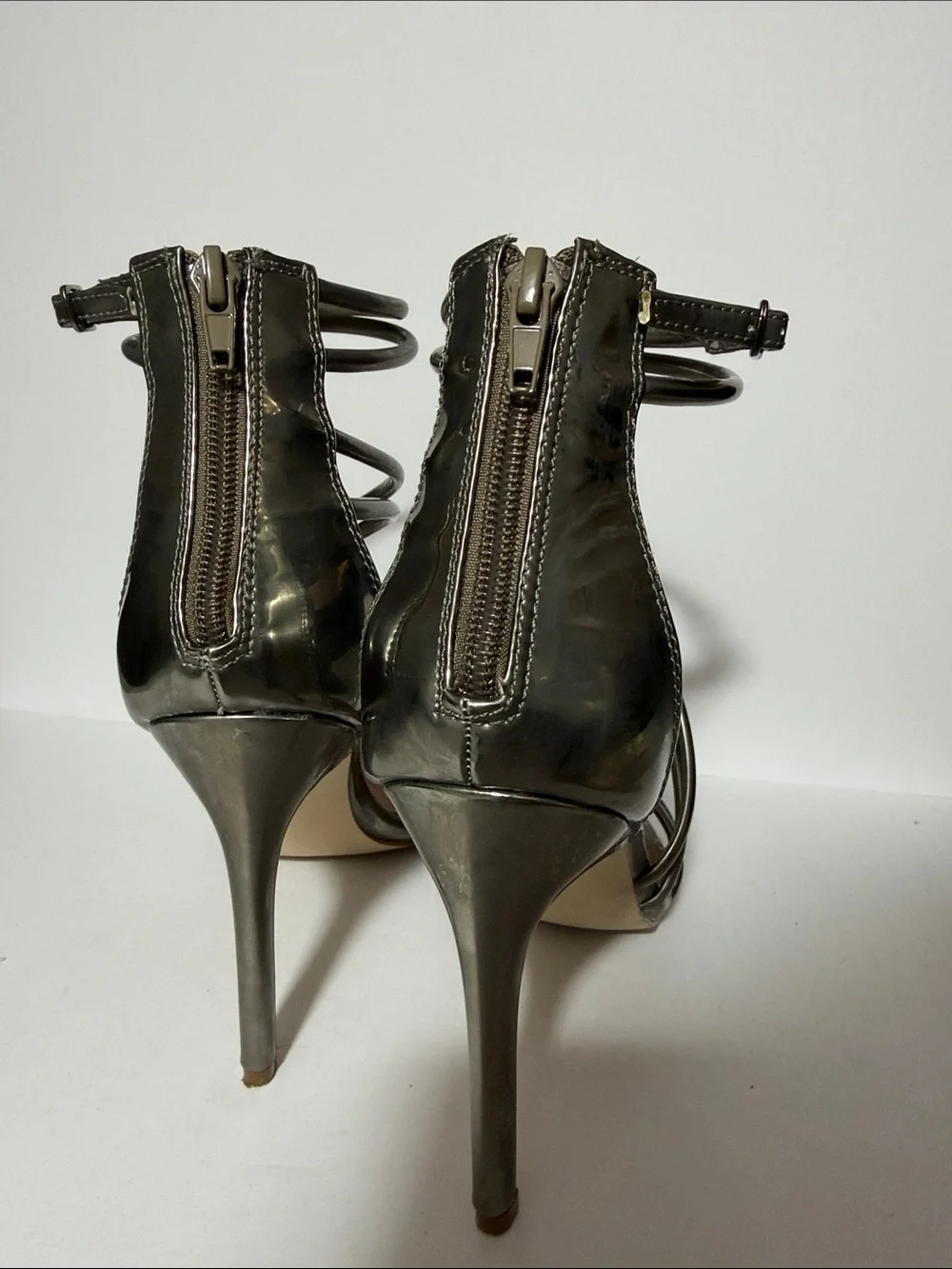 Steve Madden Metallic Gunmetal Strappy High Heel Sandals